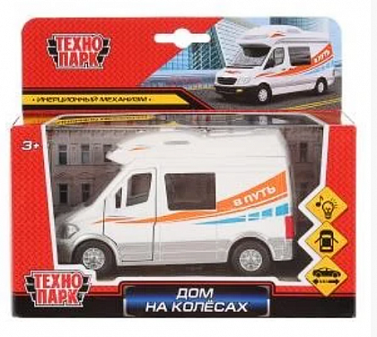 298917 Машина металл свет-звук ДОМ НА КОЛЕСАХ, 13,5 см, двери, инерц., кор. Технопарк в кор.2*24шт